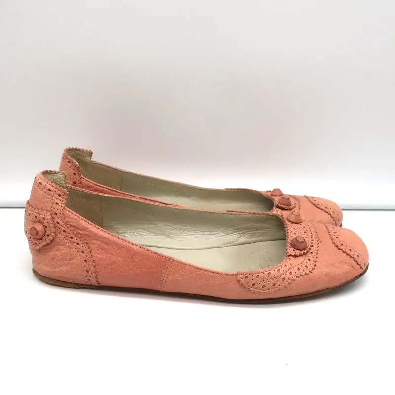 Balenciaga Arena Brogue-Trim Ballet Flats Vieux Rose Pink Leather Size 39