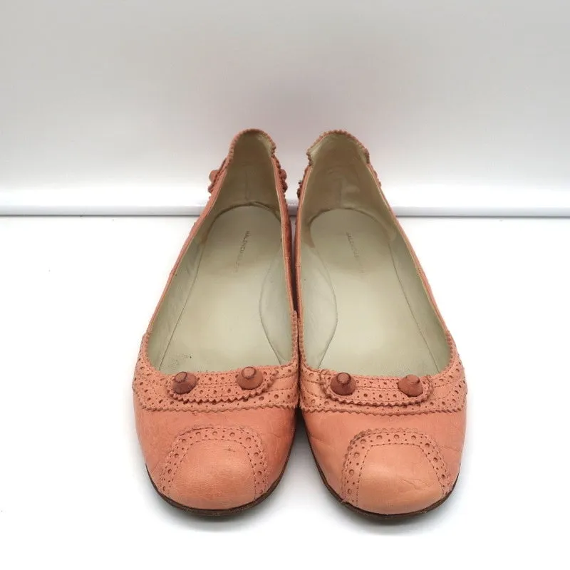 Balenciaga Arena Brogue-Trim Ballet Flats Vieux Rose Pink Leather Size 39