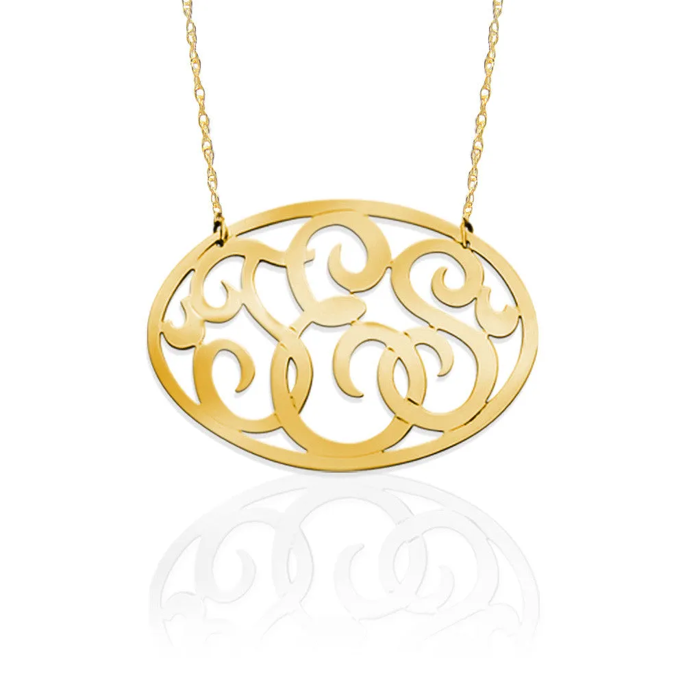 Basch 1.25" Oval Monogram Necklace - Gold Vermeil