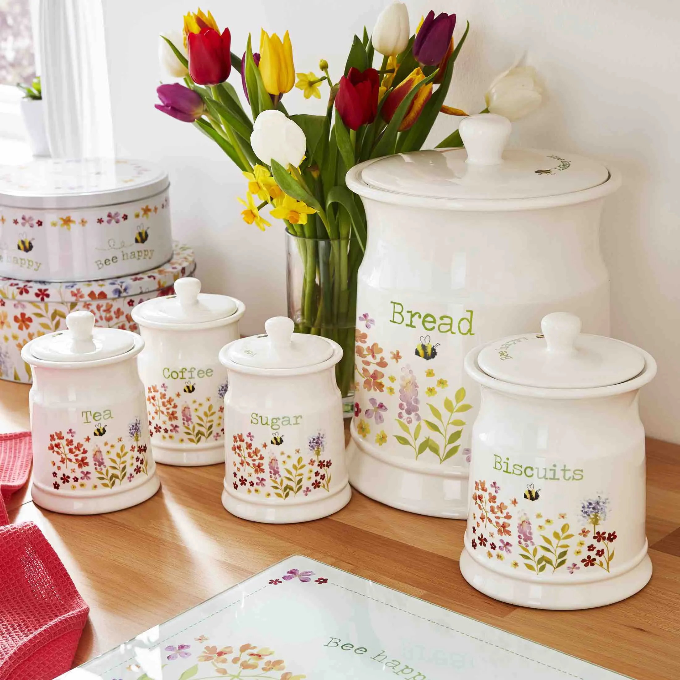 Bee Happy Ceramic Coffee Canister