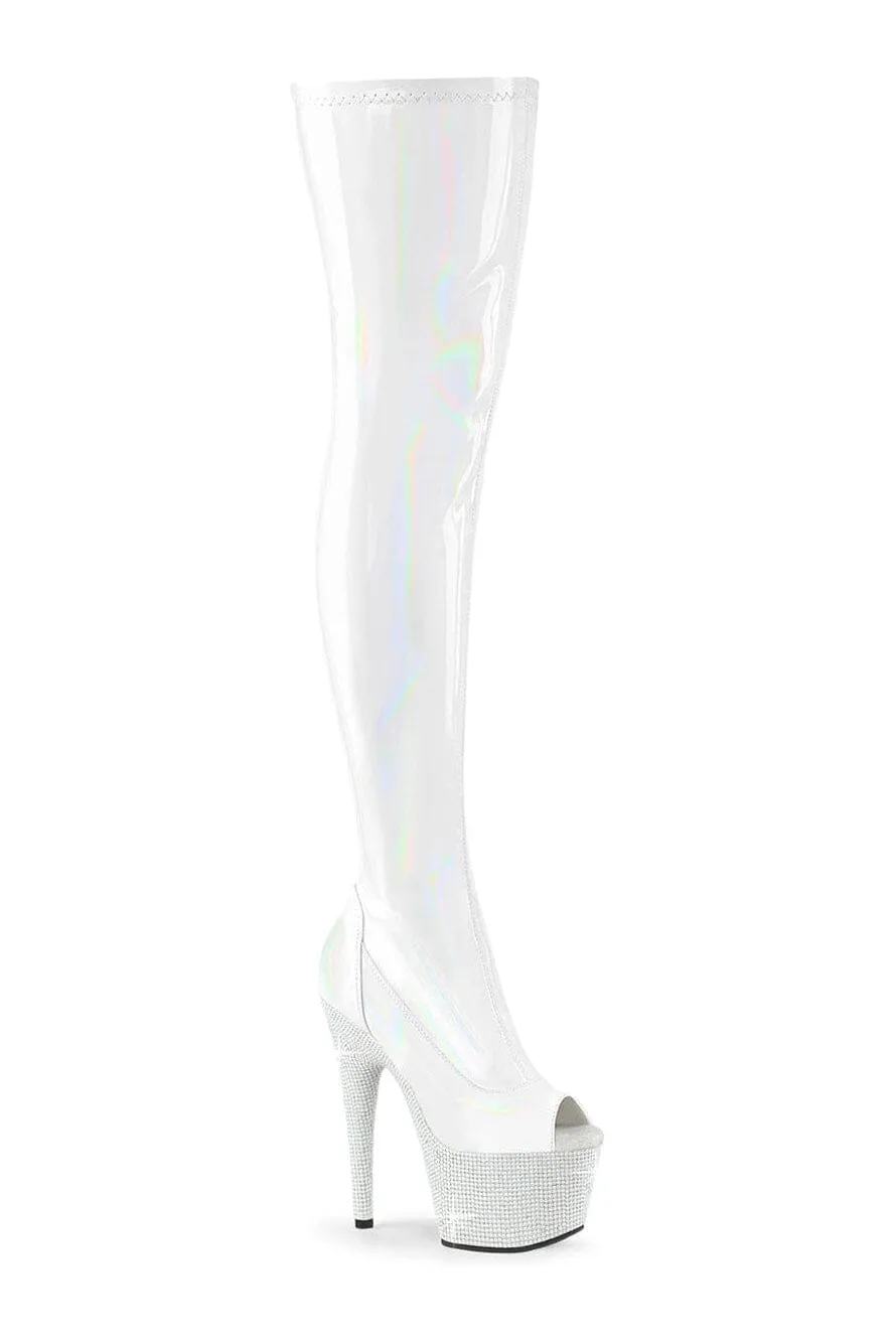 BEJEWELED-3011-7 White Patent Thigh Boot