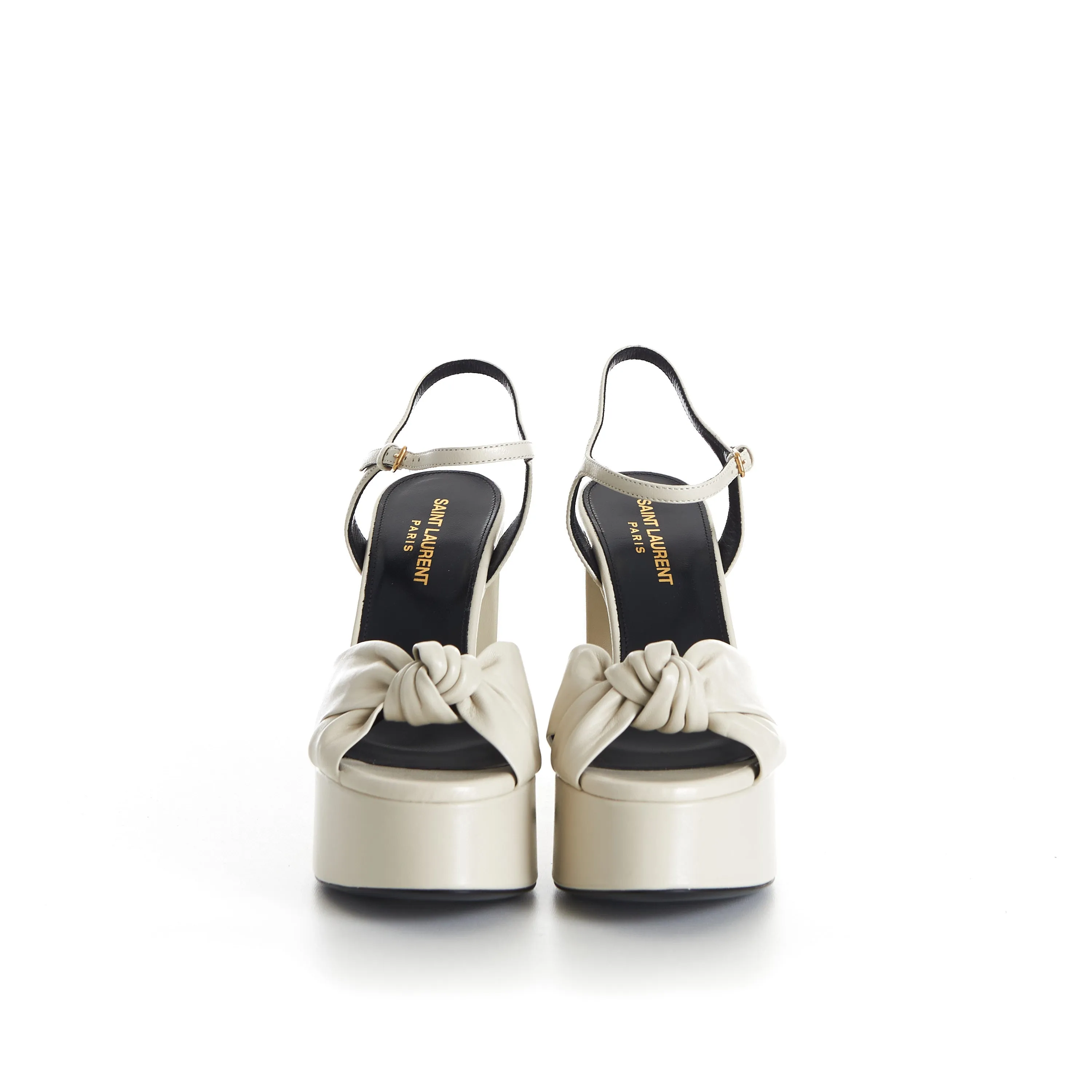 BIANCA Pearl White Platform Sandals - Smooth Leather, Ankle Strap