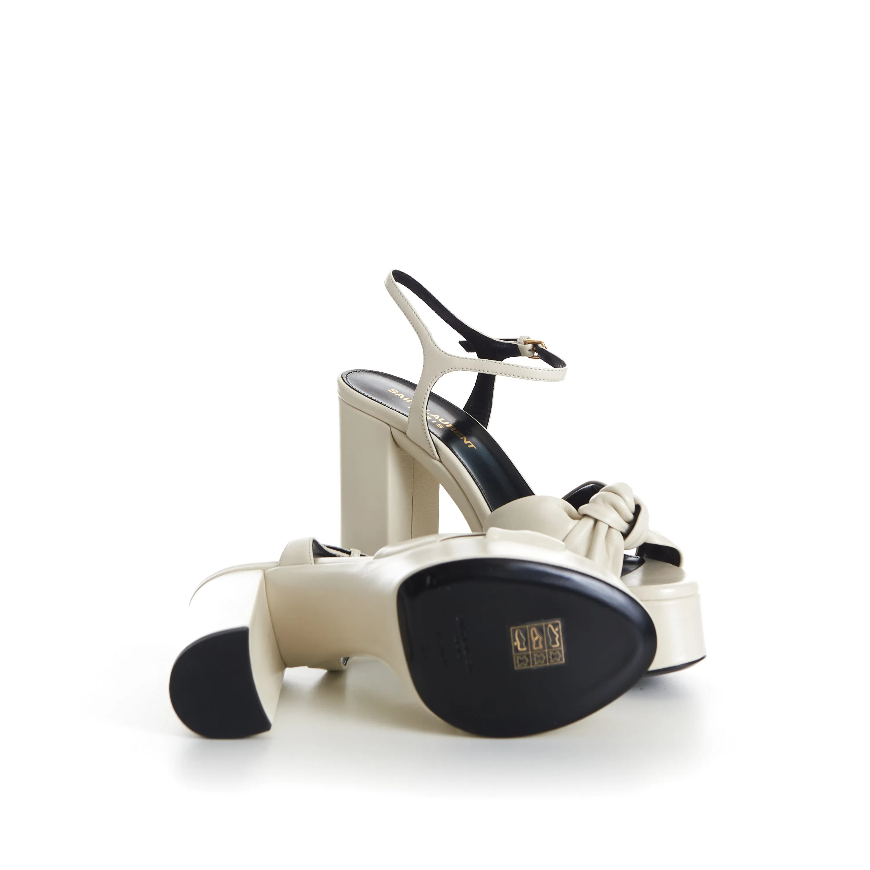 BIANCA Pearl White Platform Sandals - Smooth Leather, Ankle Strap