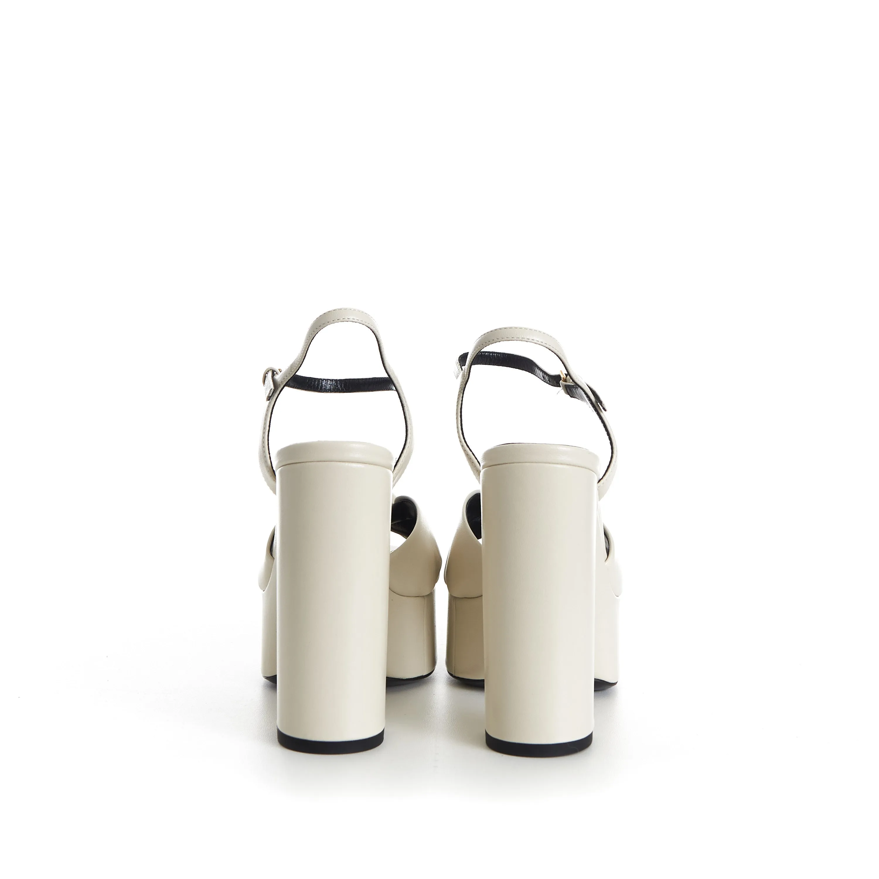 BIANCA Pearl White Platform Sandals - Smooth Leather, Ankle Strap