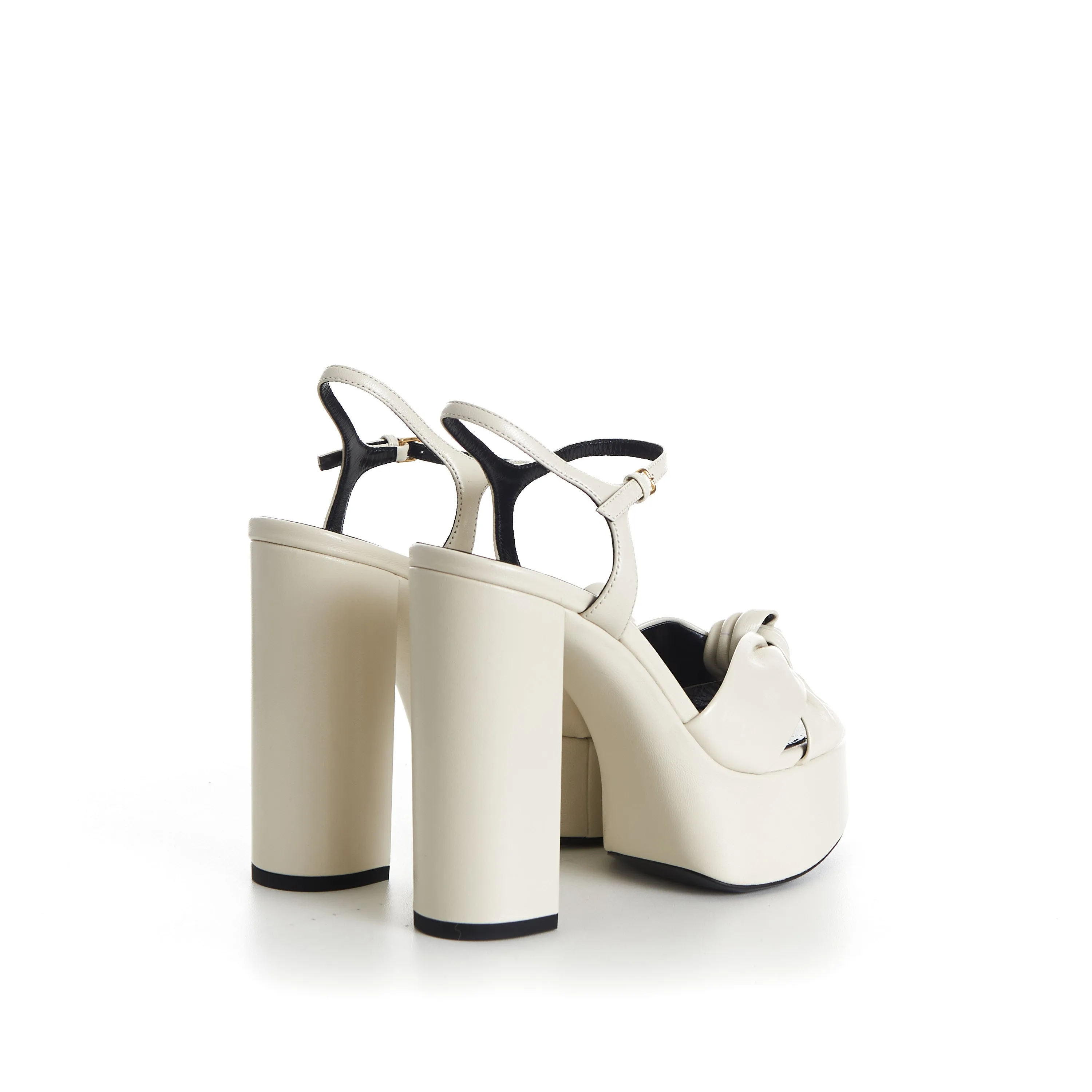 BIANCA Pearl White Platform Sandals - Smooth Leather, Ankle Strap