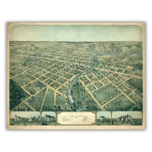 Bird's Eye View of Flint, 1867 Print
