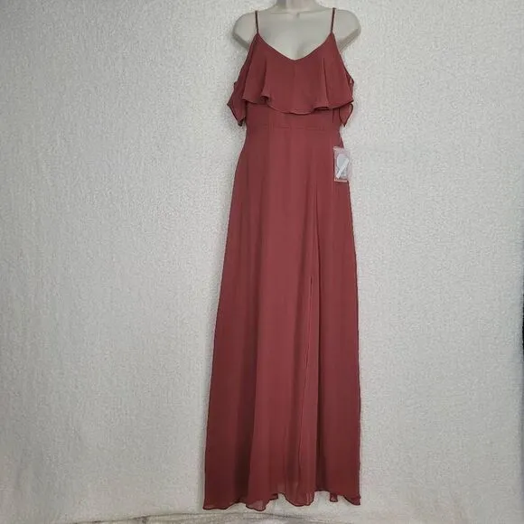 Birdy Grey Terracotta Convertible Chiffon Jane Cold Shoulder Dress Medium