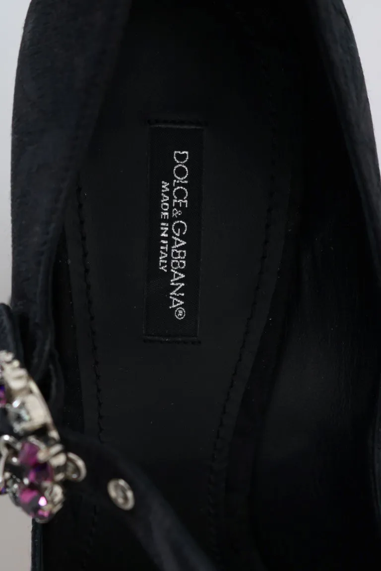 Black Brocade Crystal Mary Janes Shoes