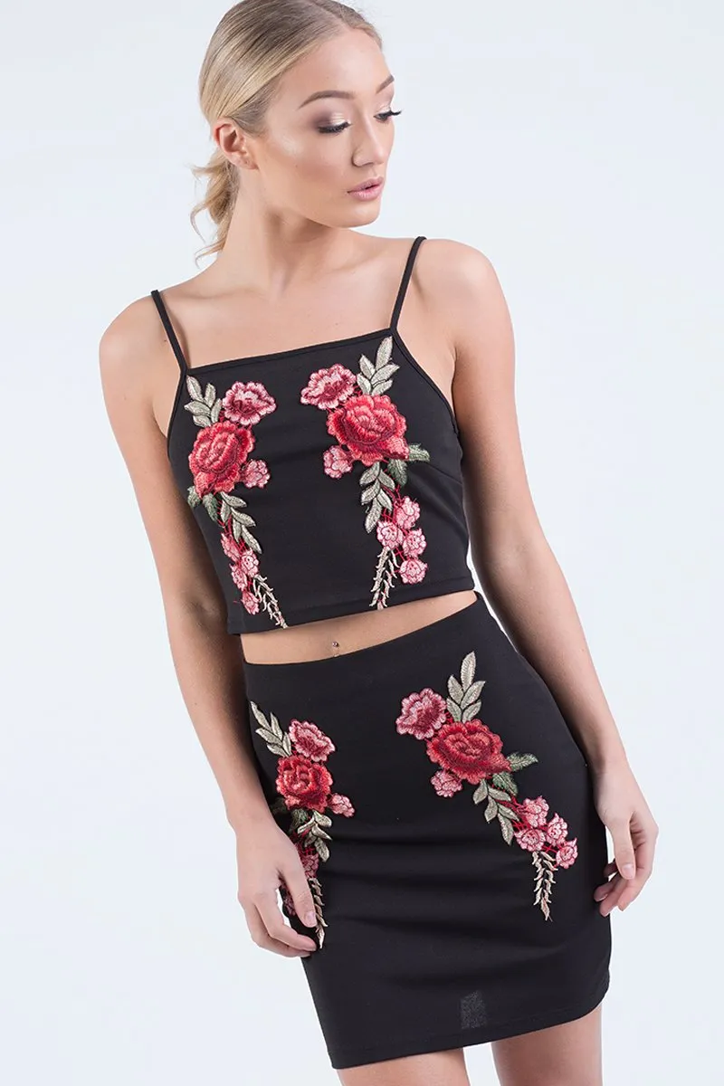 Black Floral Embroidered Co-ord - Stacey