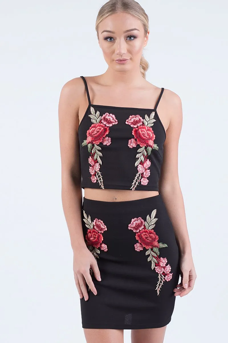 Black Floral Embroidered Co-ord - Stacey
