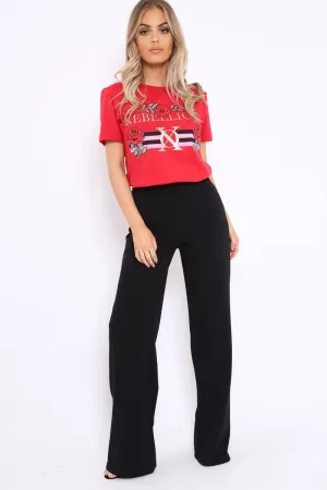 Black High Waisted Wide Leg Trousers - Maise