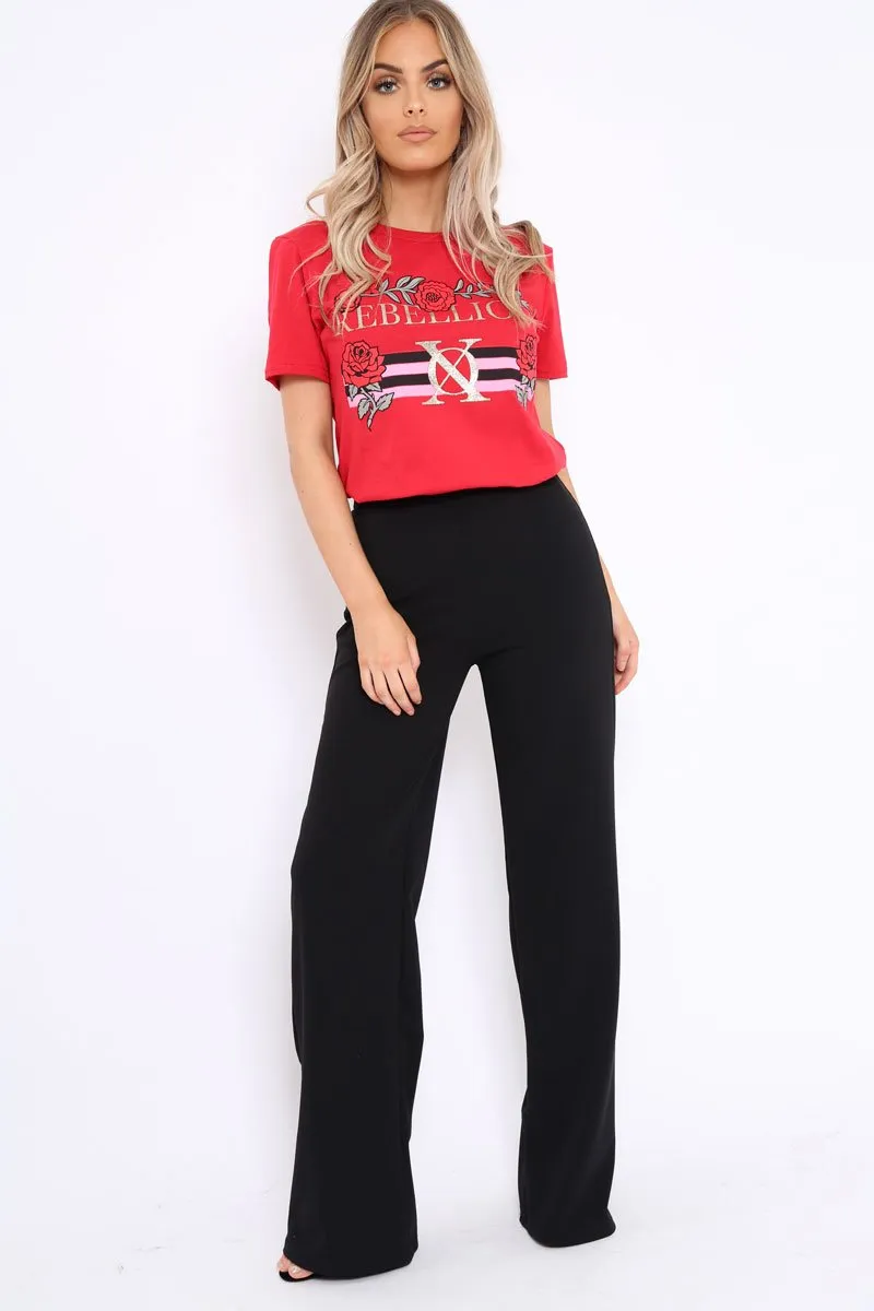 Black High Waisted Wide Leg Trousers - Maise