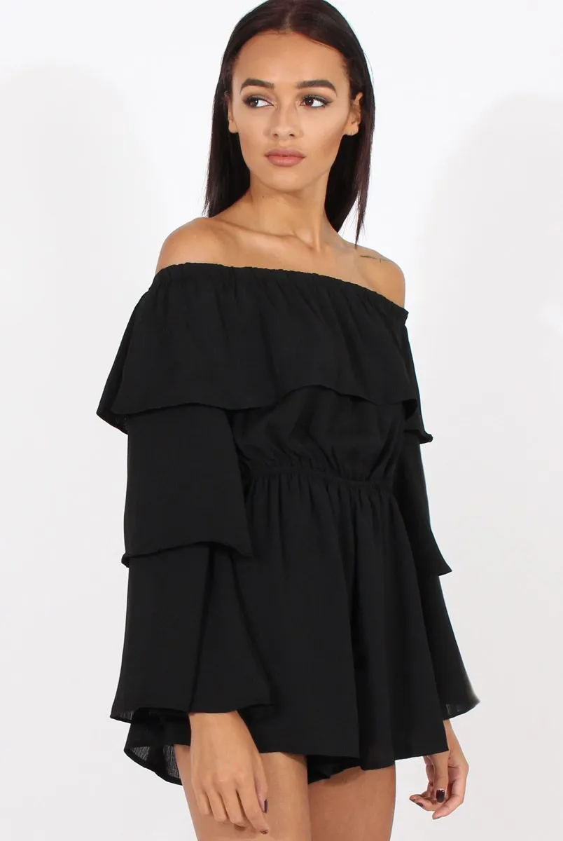 Black Layered Bardot Playsuit - Barbara