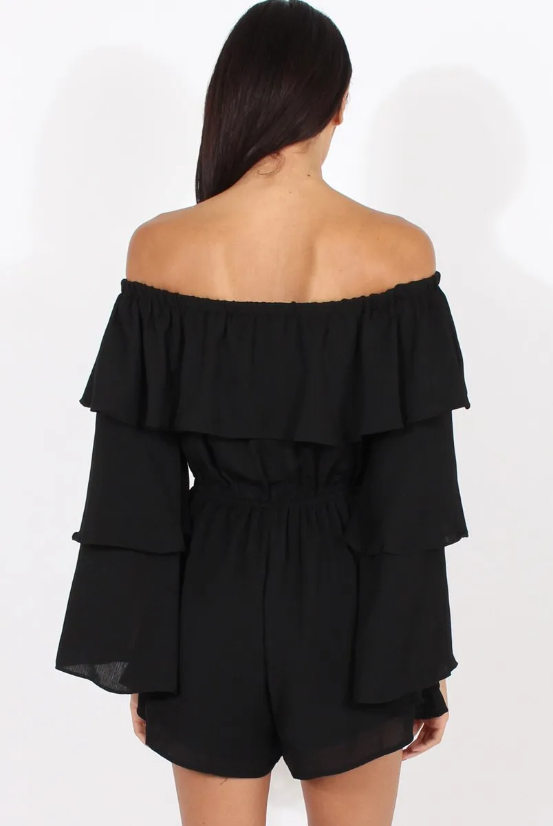 Black Layered Bardot Playsuit - Barbara