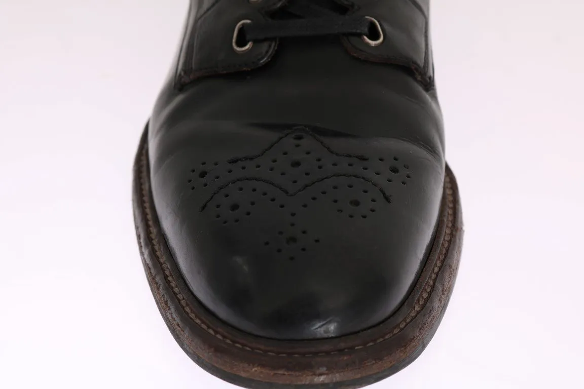 Black Leather Ankle Lace Up Boots