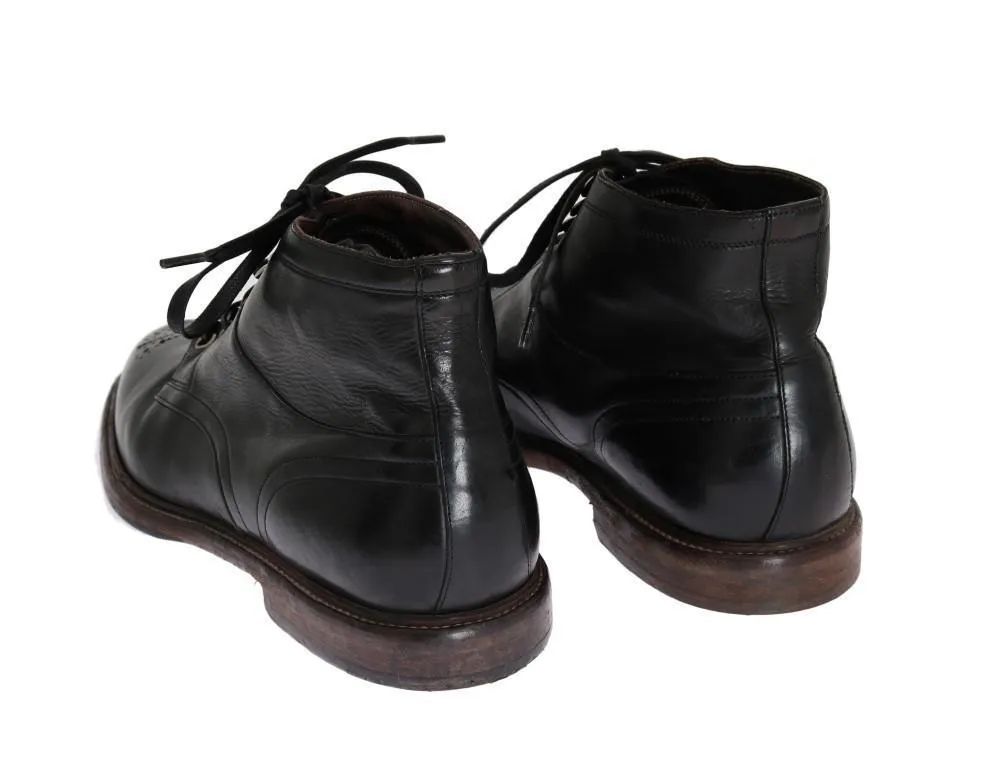 Black Leather Ankle Lace Up Boots
