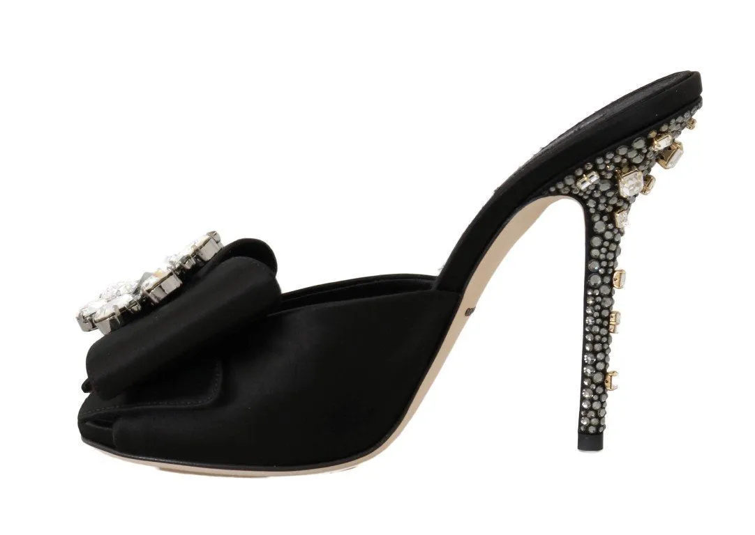 Black Silk Slides Crystals Sandals