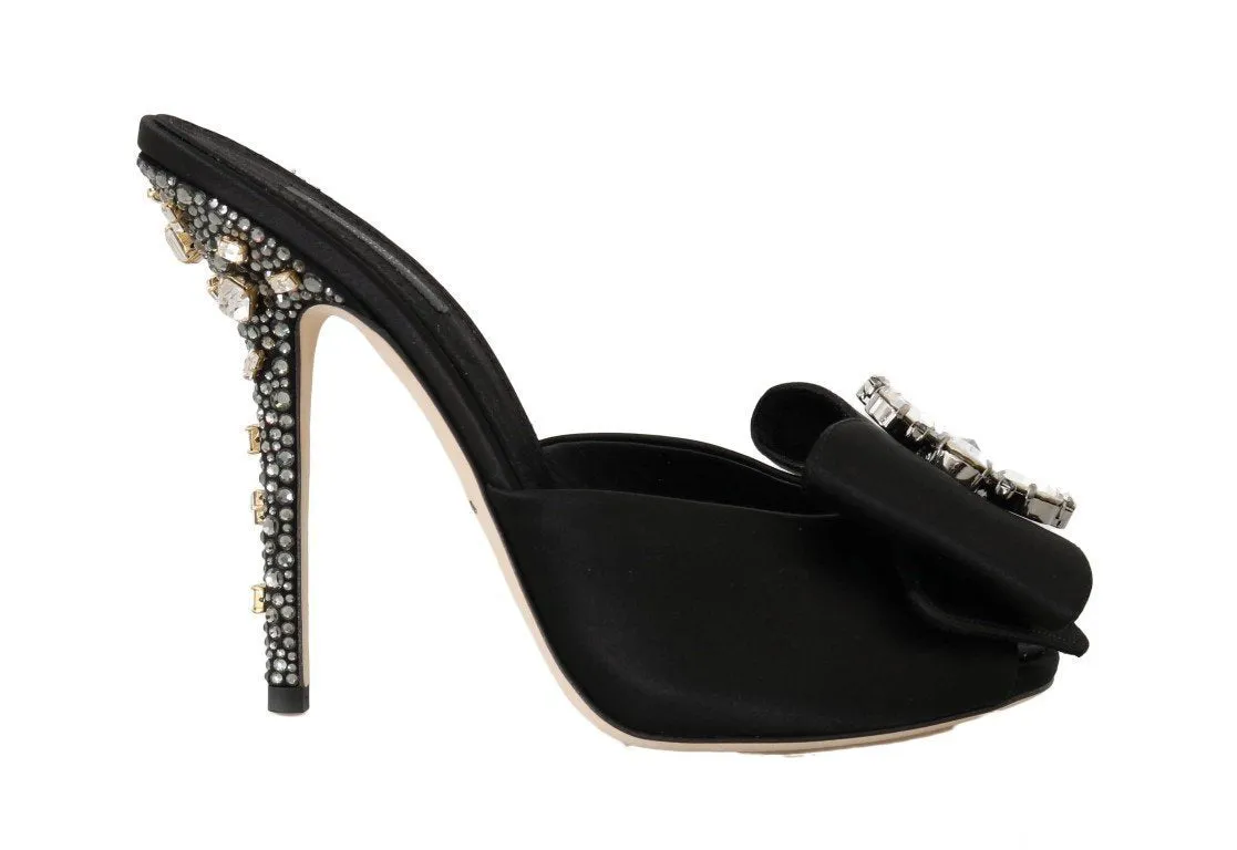 Black Silk Slides Crystals Sandals