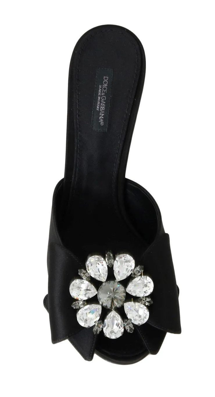 Black Silk Slides Crystals Sandals