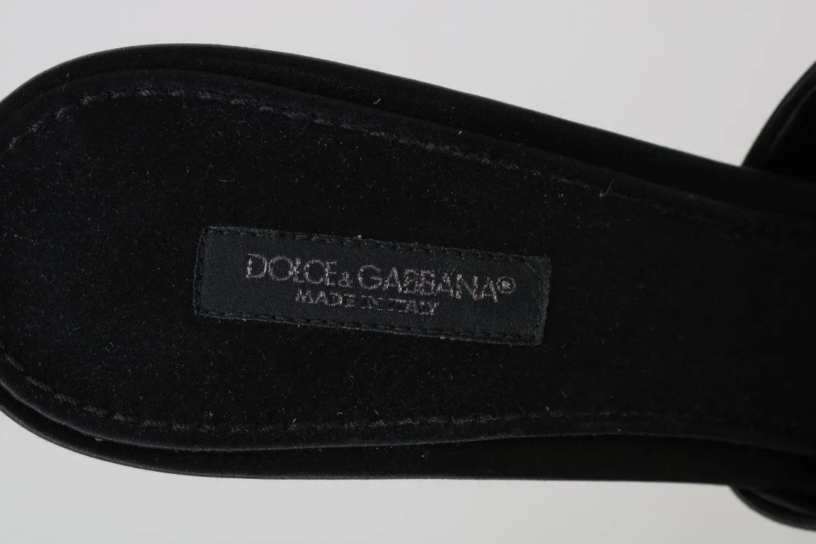 Black Silk Slides Crystals Sandals