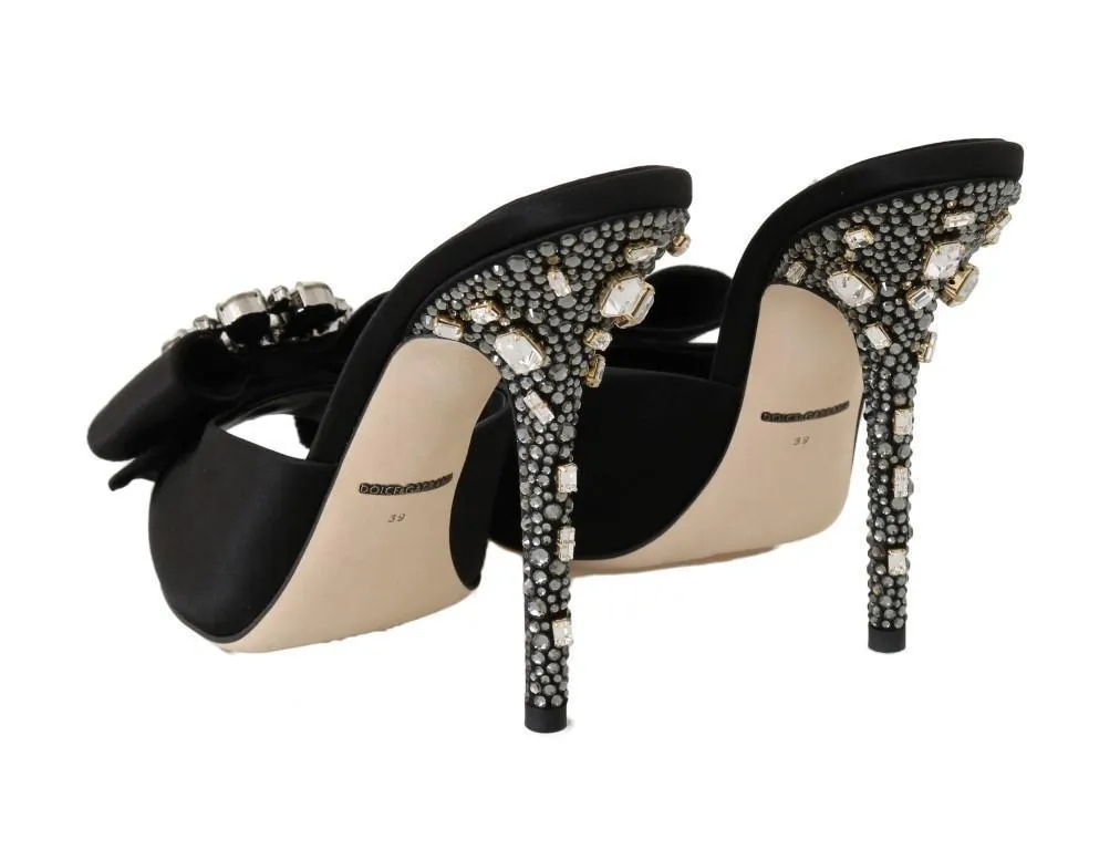 Black Silk Slides Crystals Sandals