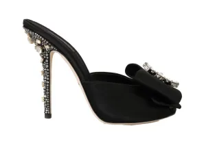 Black Silk Slides Crystals Sandals