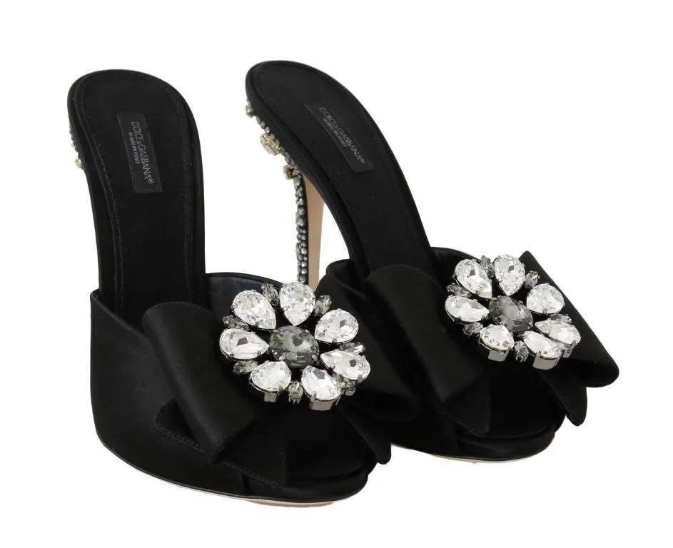 Black Silk Slides Crystals Sandals