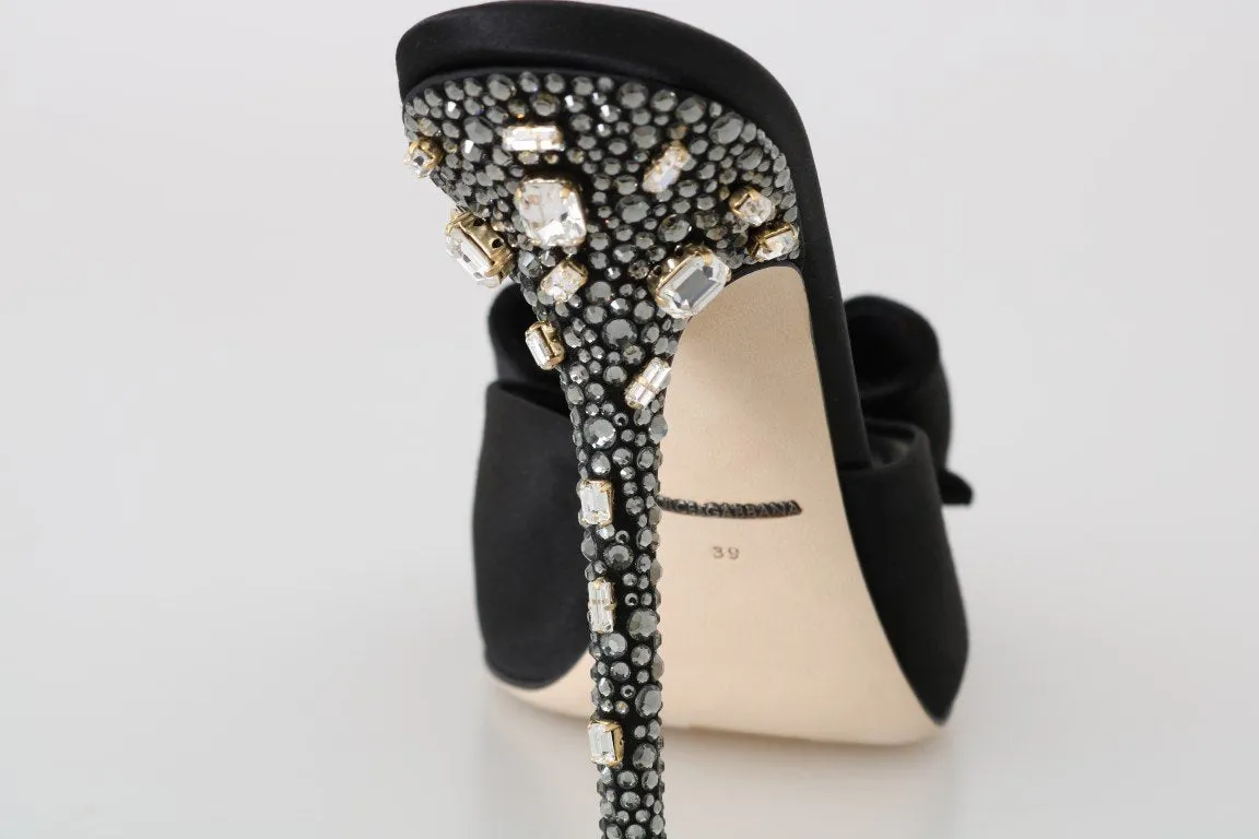 Black Silk Slides Crystals Sandals