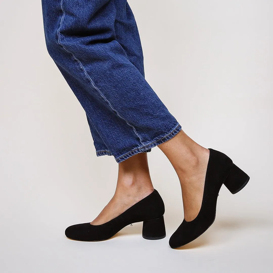 Black Suede Ballet Pump   Gold Twiggy Strap