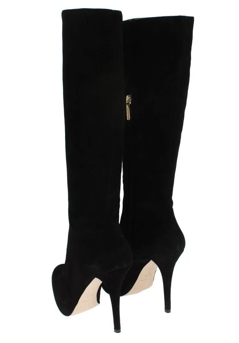 Black Suede Heels Mid Calf Boots