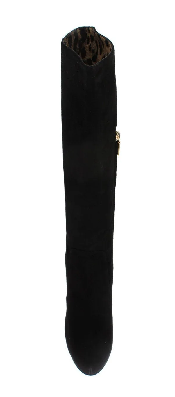 Black Suede Heels Mid Calf Boots