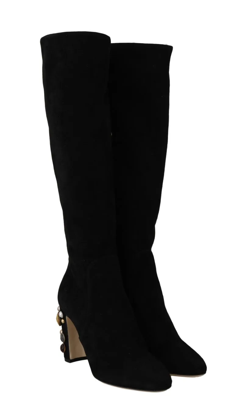 Black Suede High  Knee Boots