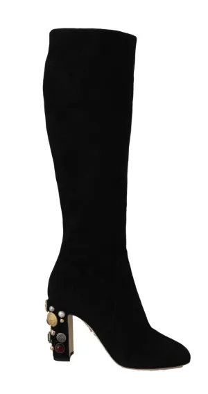 Black Suede High  Knee Boots
