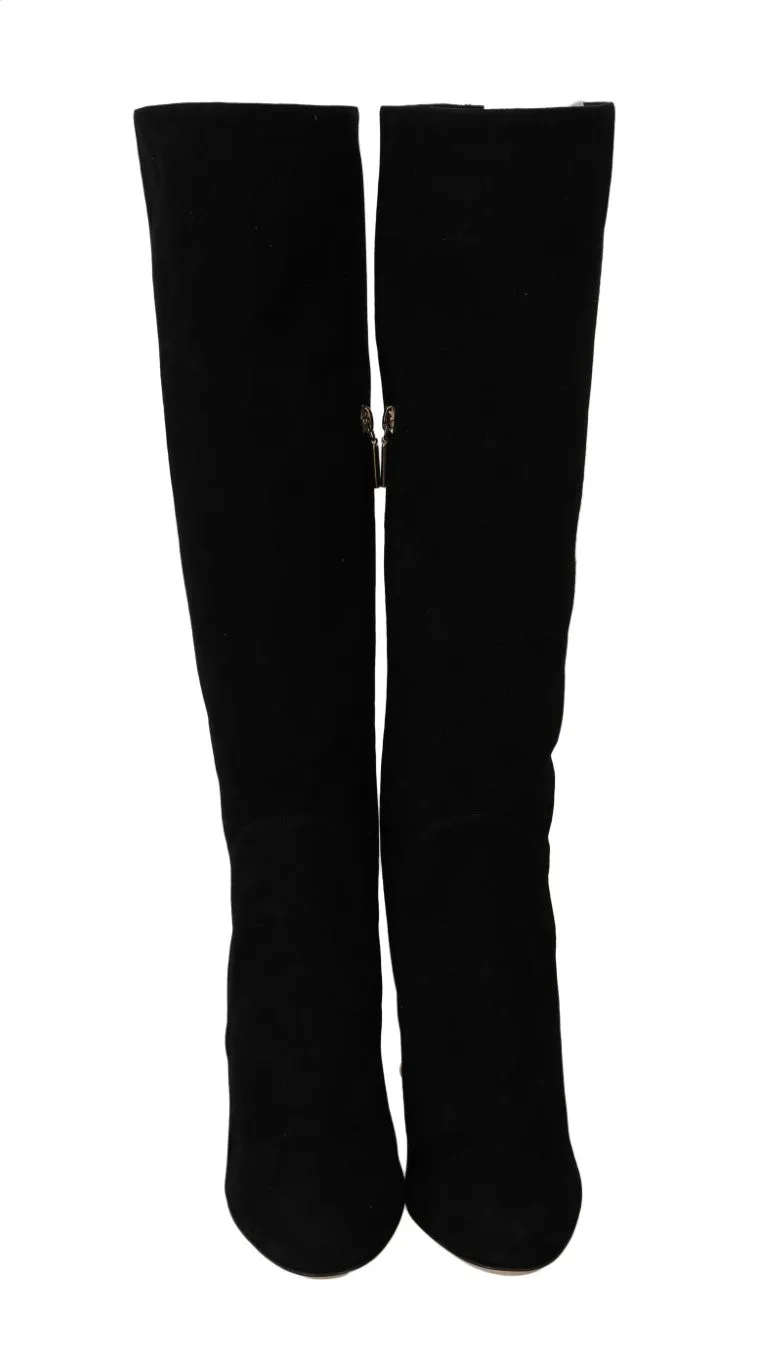 Black Suede High  Knee Boots