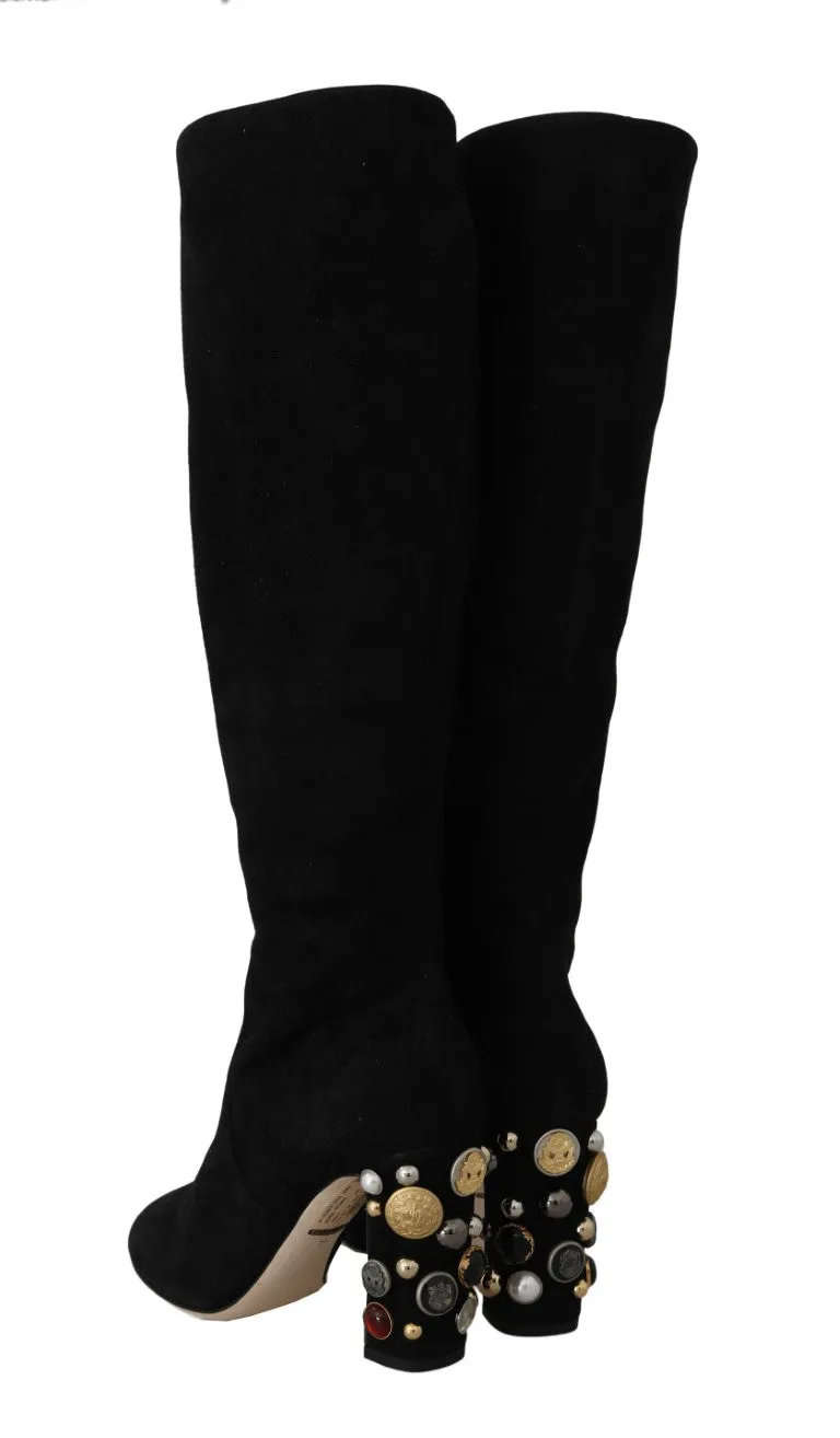 Black Suede High  Knee Boots
