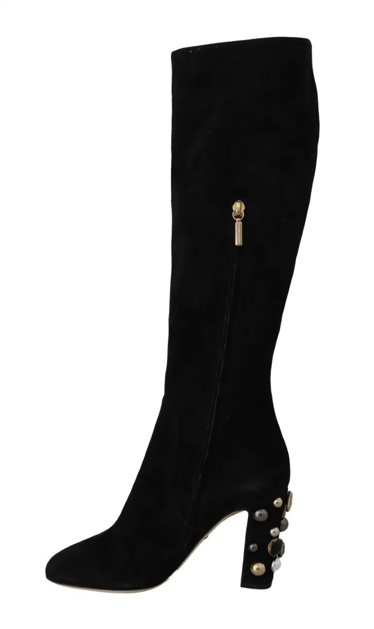 Black Suede High  Knee Boots