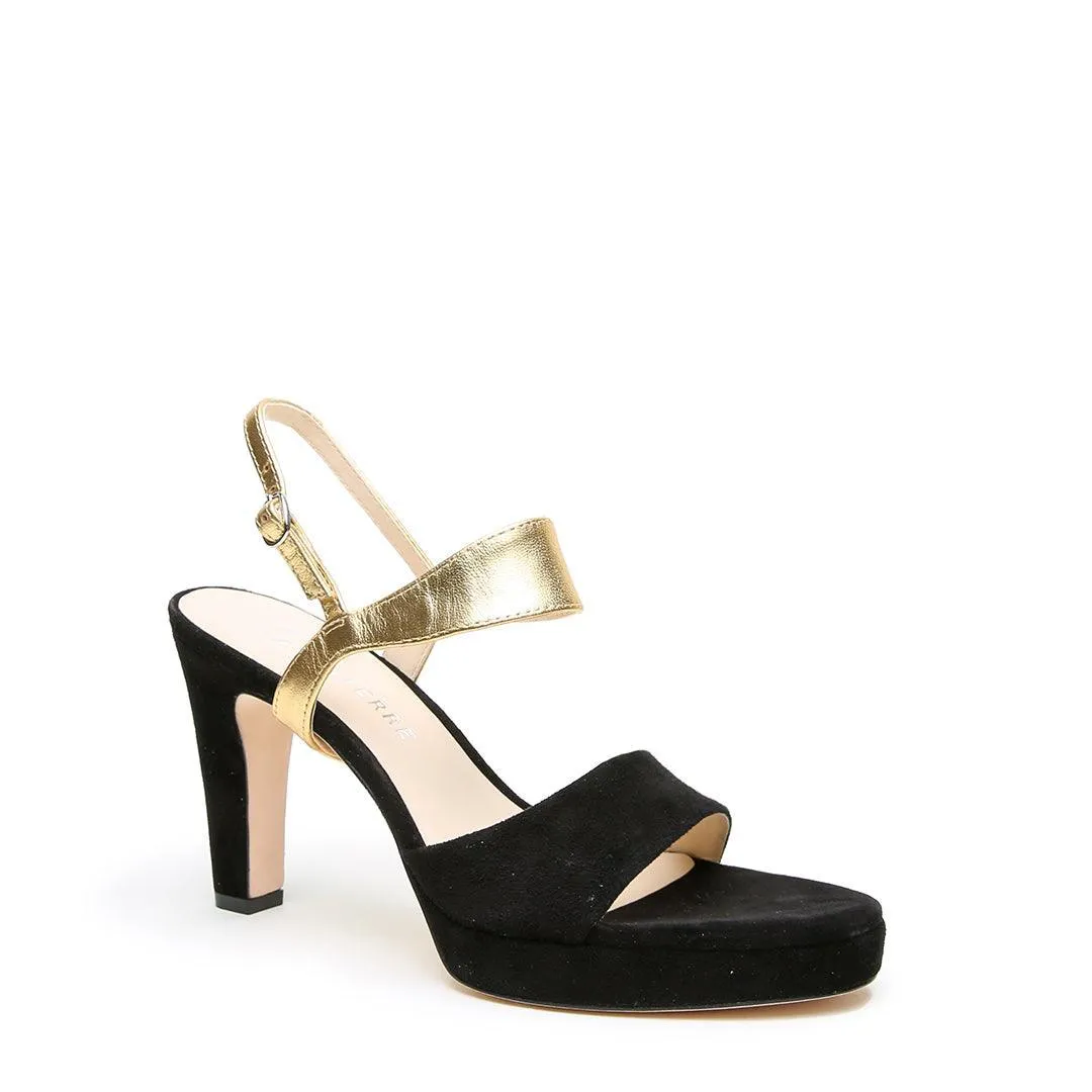 Black Suede Lo Platform   Gold Elsie Strap