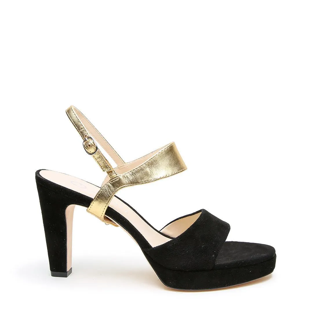Black Suede Lo Platform   Gold Elsie Strap