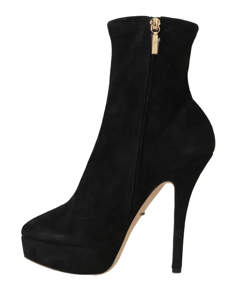 Black Suede Platform Ankle Boot