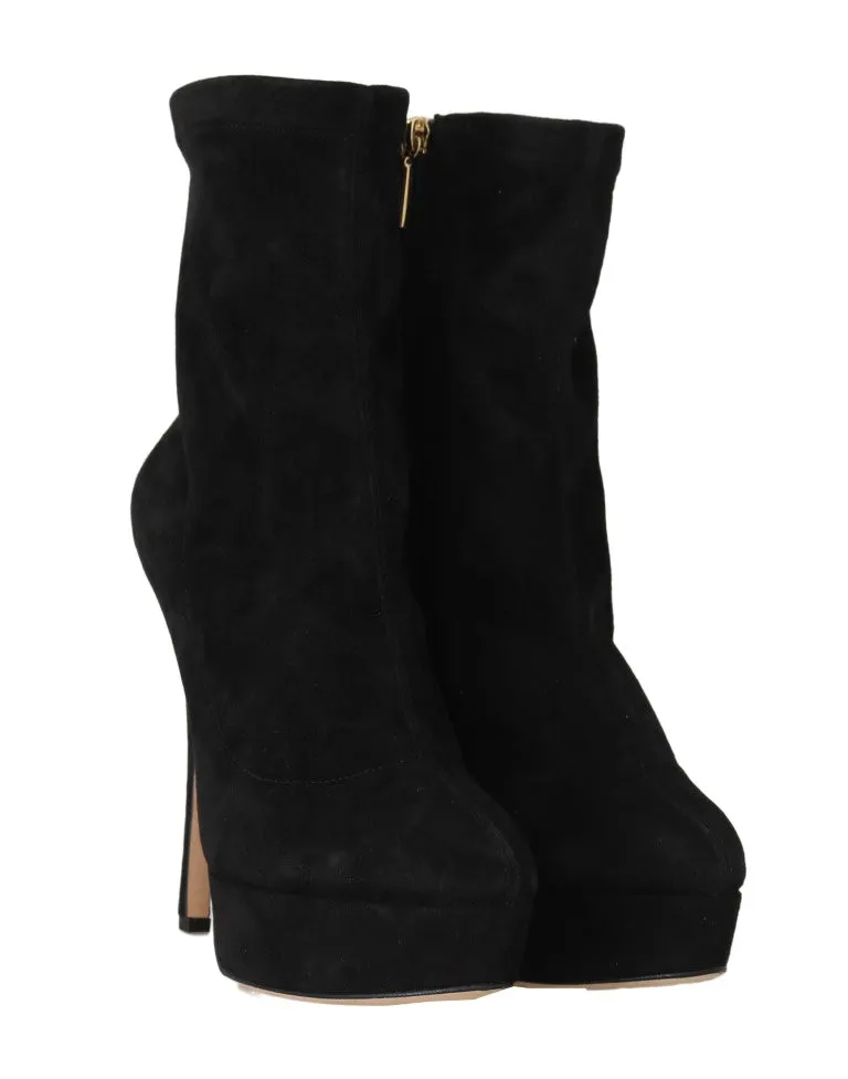 Black Suede Platform Ankle Boot