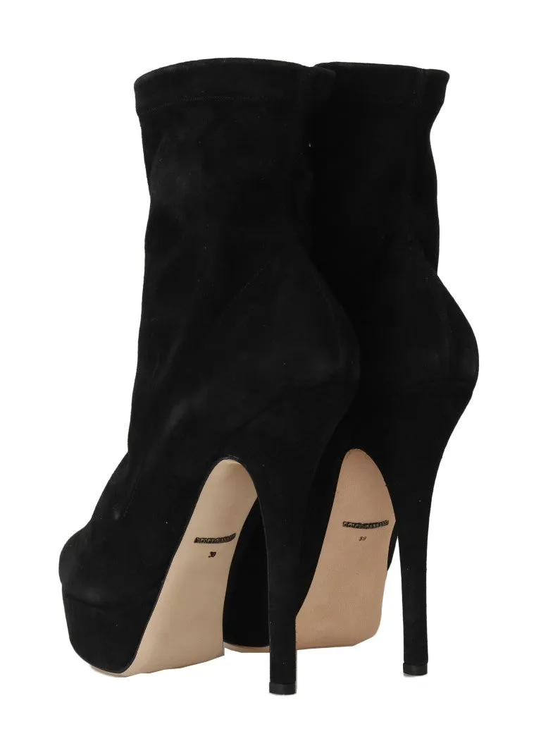 Black Suede Platform Ankle Boot