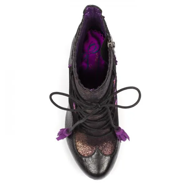 Black/Purple - Folklore Lace Up Bootie - Size