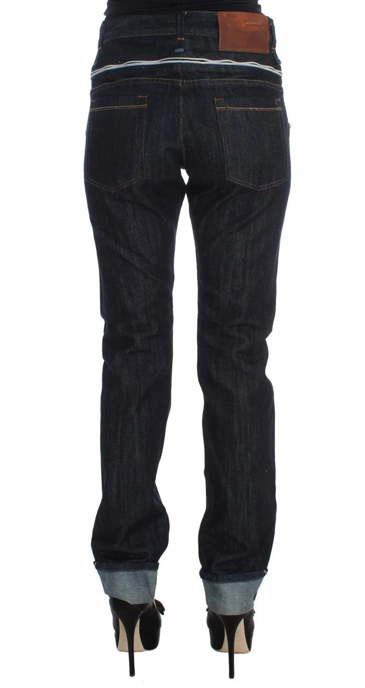 Blue Cotton Straight Fit High Waist Jeans