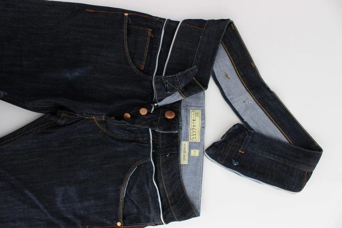 Blue Cotton Straight Fit High Waist Jeans