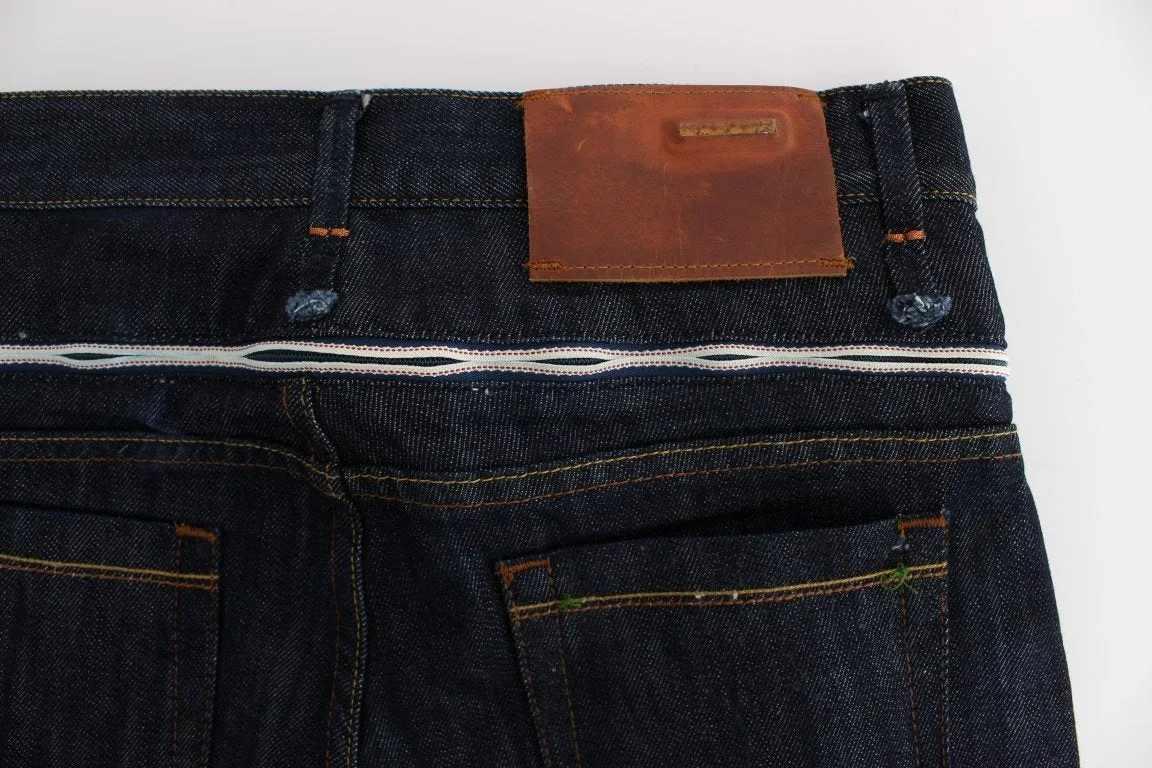 Blue Cotton Straight Fit High Waist Jeans