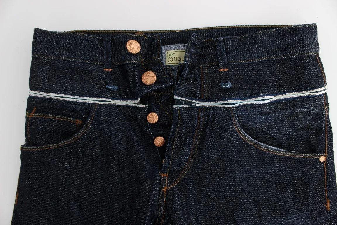 Blue Cotton Straight Fit High Waist Jeans