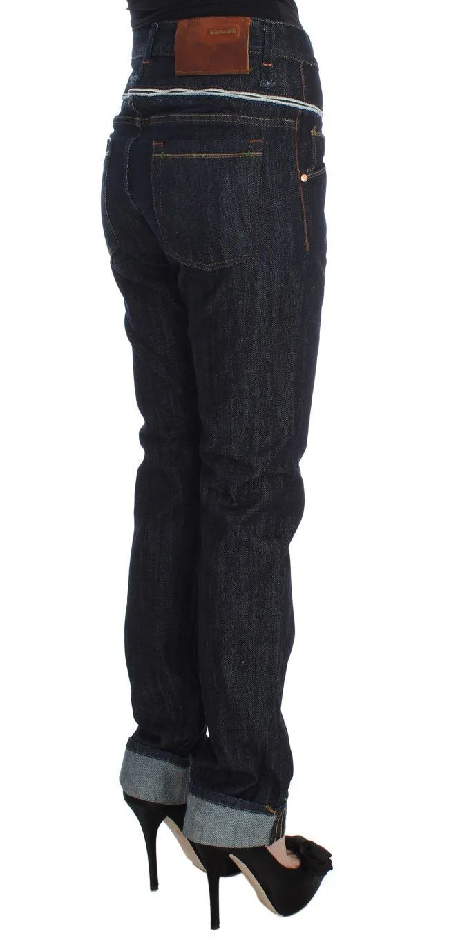 Blue Cotton Straight Fit High Waist Jeans