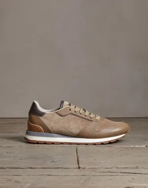 Brown Leather And Suede Leather Lace Up Running Sneaker Shoes - Sneaker Shoes