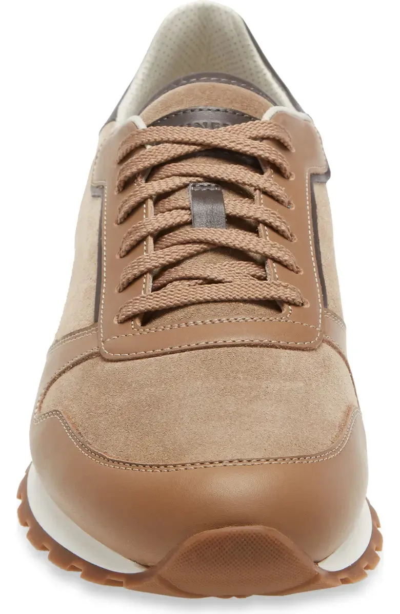 Brown Leather And Suede Leather Lace Up Running Sneaker Shoes - Sneaker Shoes