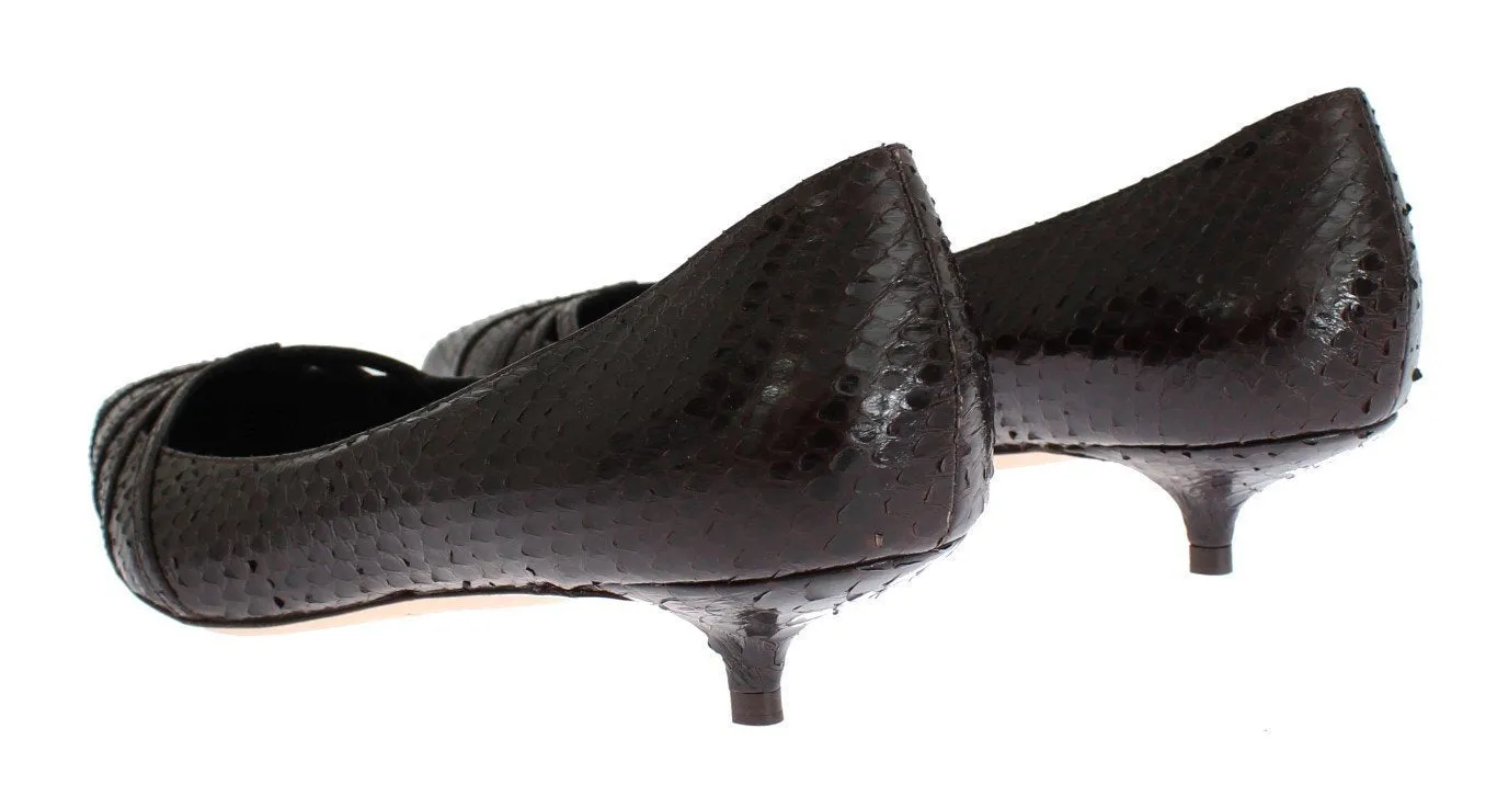 Brown Snakeskin Kitten Heels Pumps